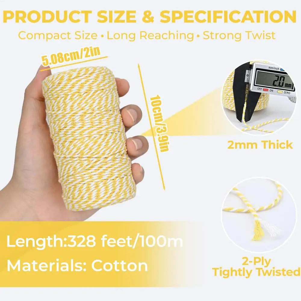 Natural Cotton Baking Twine 2mm x 328ft Kitchen String Rope