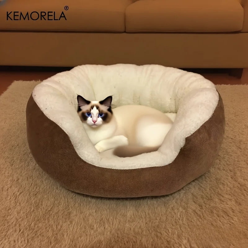 KEMORELA Plush Pet Bed with Backrest – Cat & Small Dog Bed