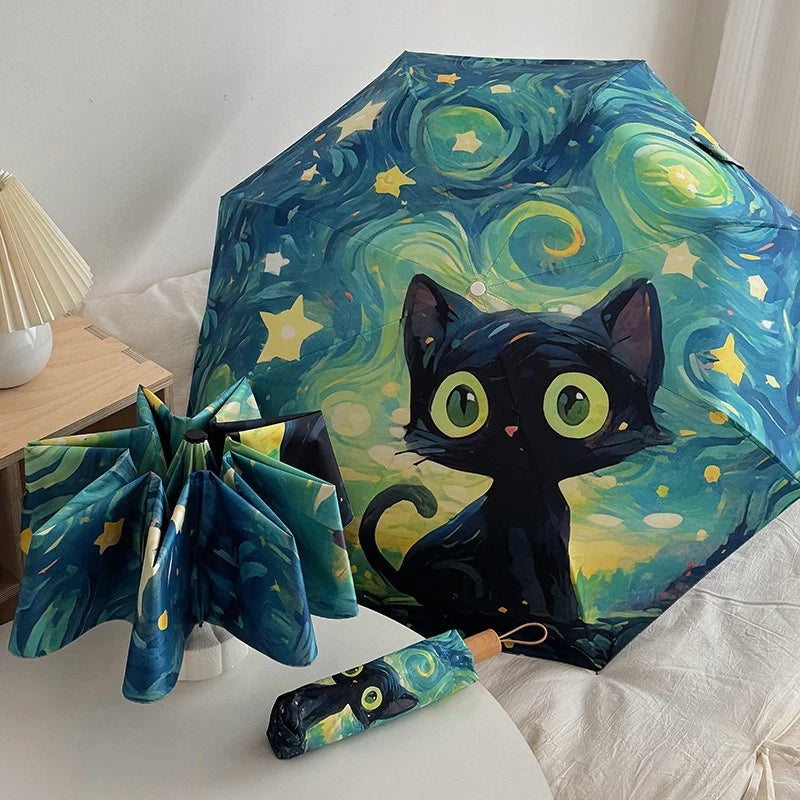 Cat Cartoon Auto Folding Umbrella – Sun & Rain Protection