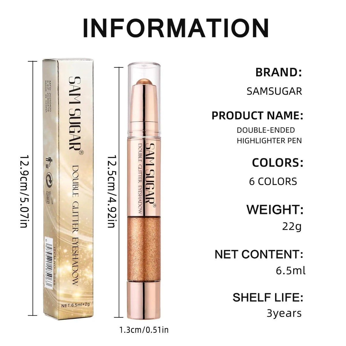 SAM SUGAR 3-in-1 Eyeshadow Stick – Glitter Highlighter & Blush