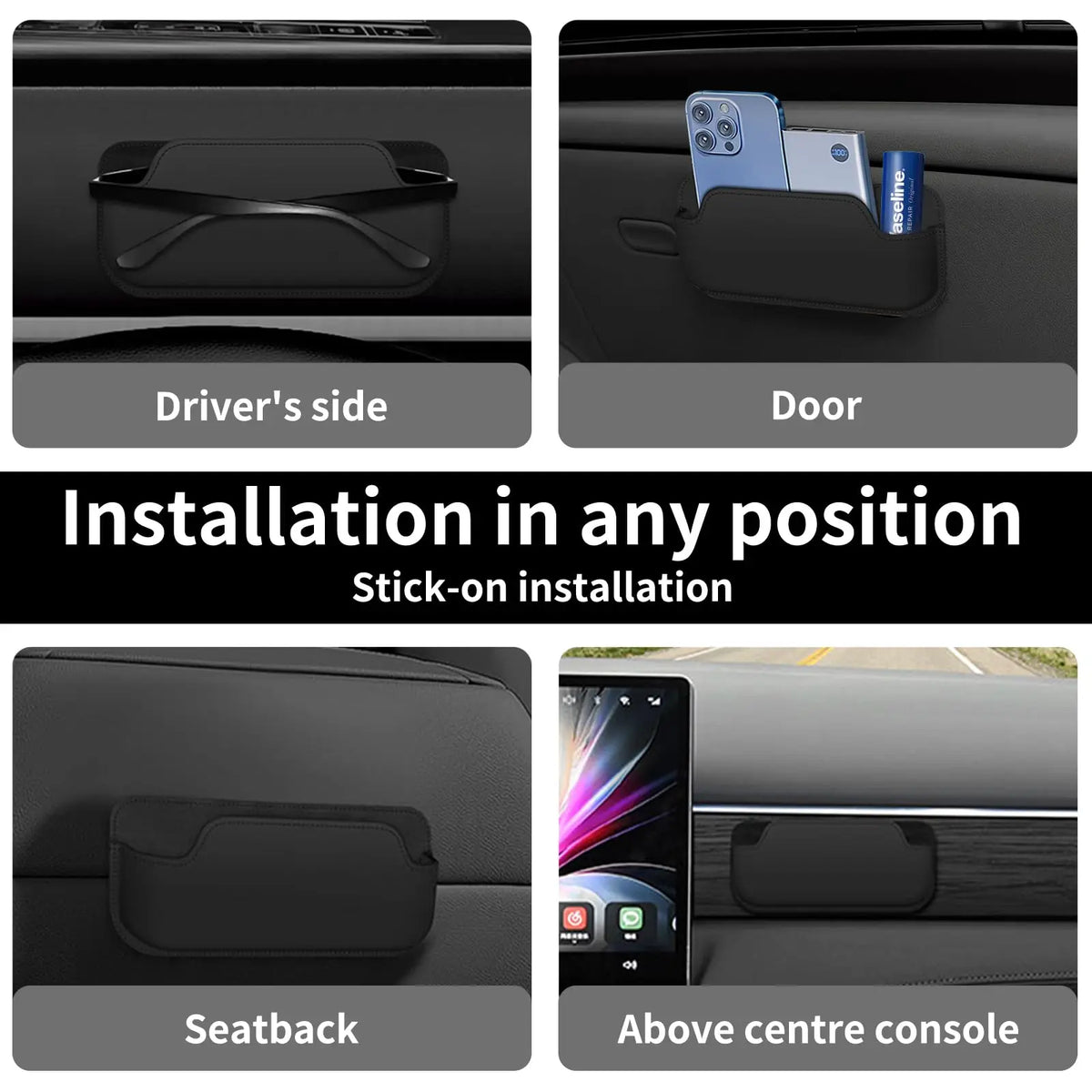PU Leather Stick-On Car Sunglasses & Glasses Storage Case