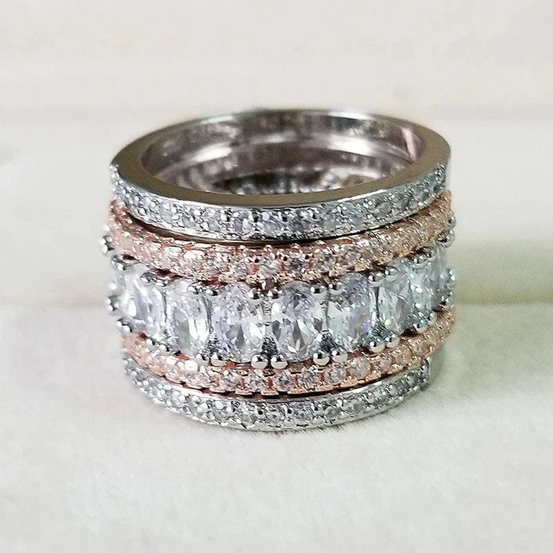Huitan CZ Wide Band Women's Ring – Sparkling Wedding Jewelry