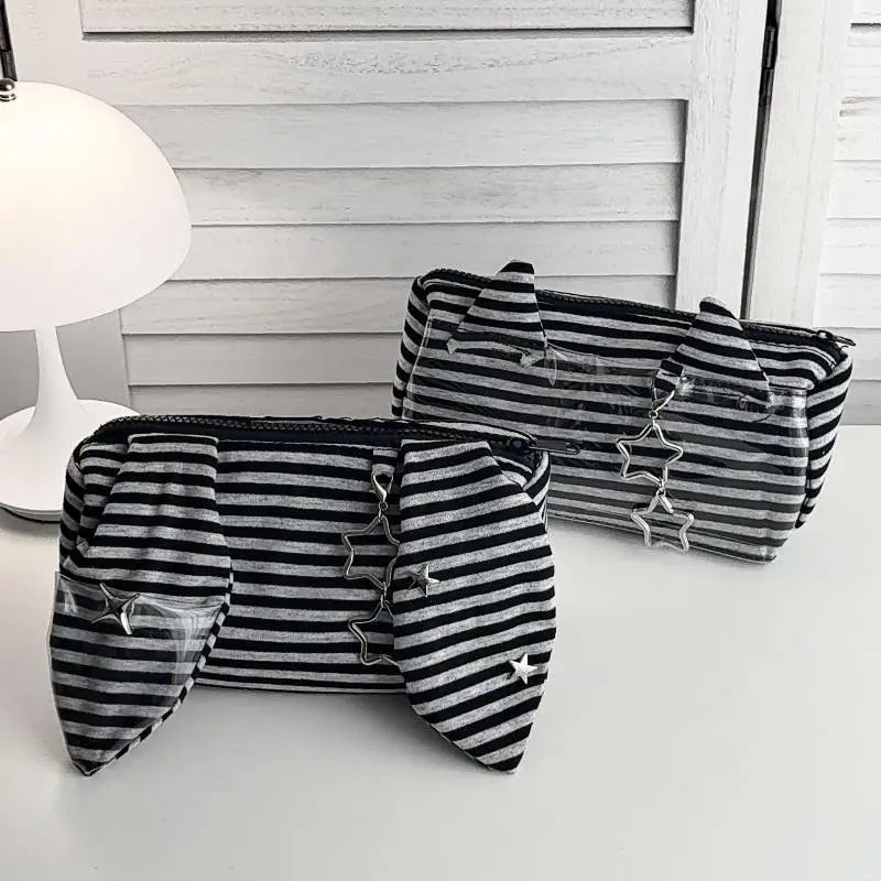 Striped Devil Horn Pencil Case – Large Capacity Pouch Set of 2