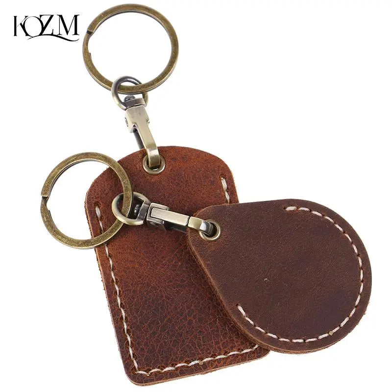 Vintage Leather Key Case – Access Card Holder & Key Fob Ring