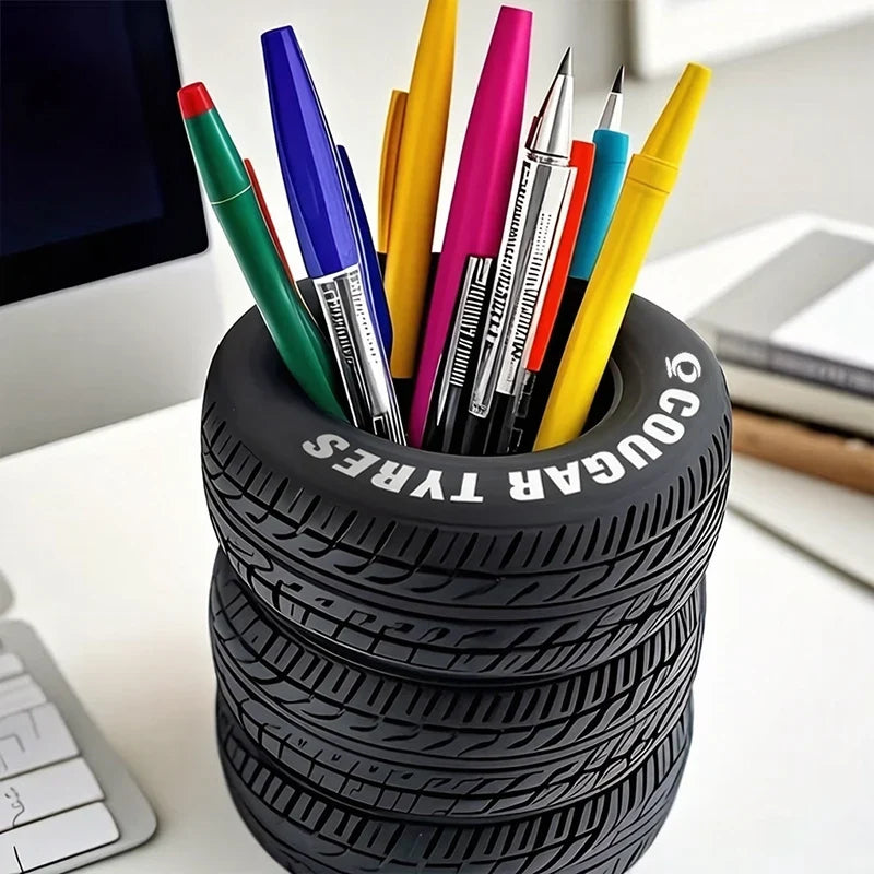 Car Tire Shaped Pen Holder – Novelty Desk Organizer & Pencil Cup