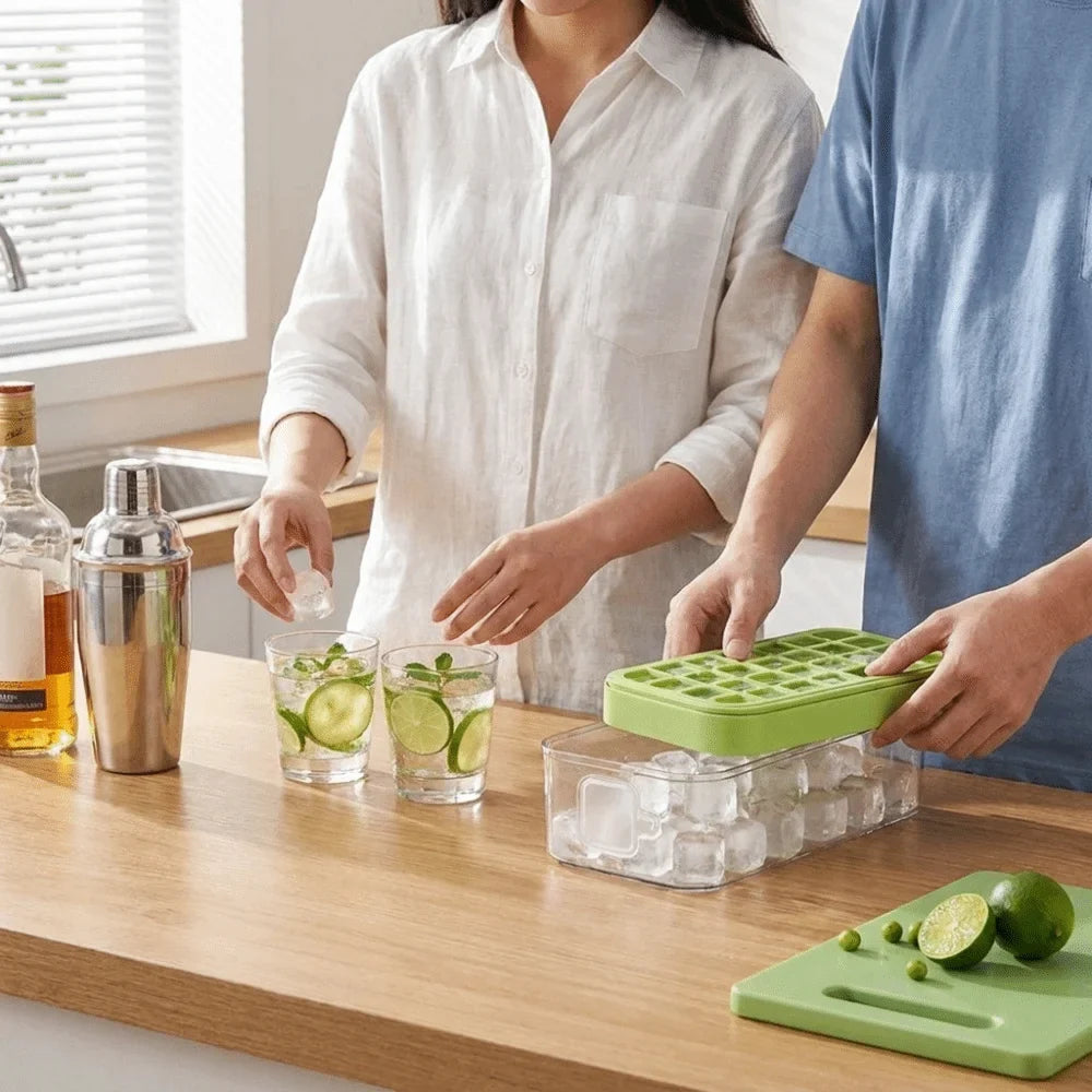 Silicone Ice Cube Tray 21 Cavity with Lid | Space-Saving Mold