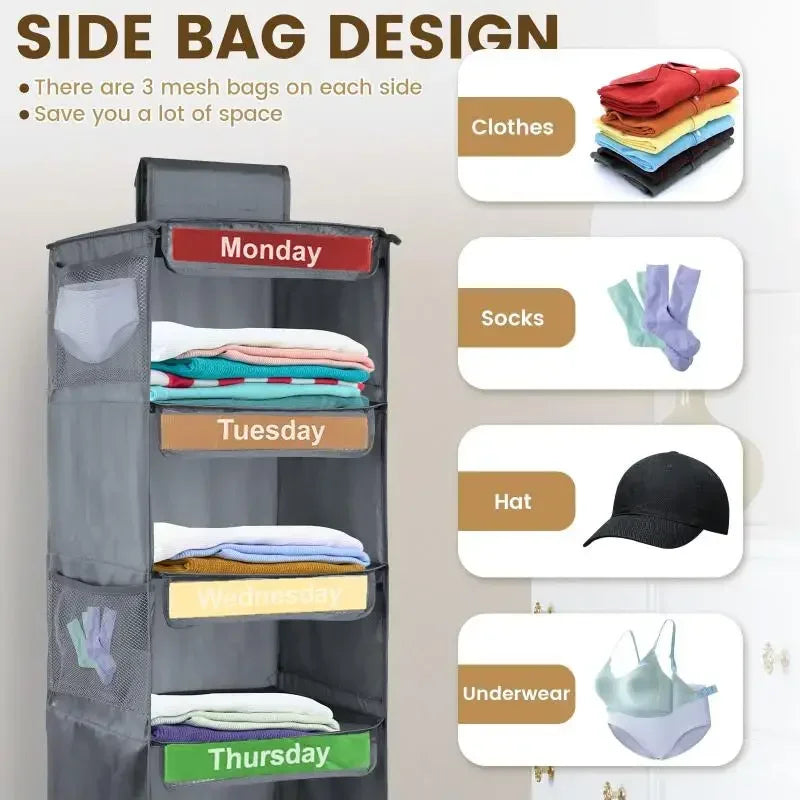 5-Shelf Kids Weekly Hanging Closet Organizer – Days of Week