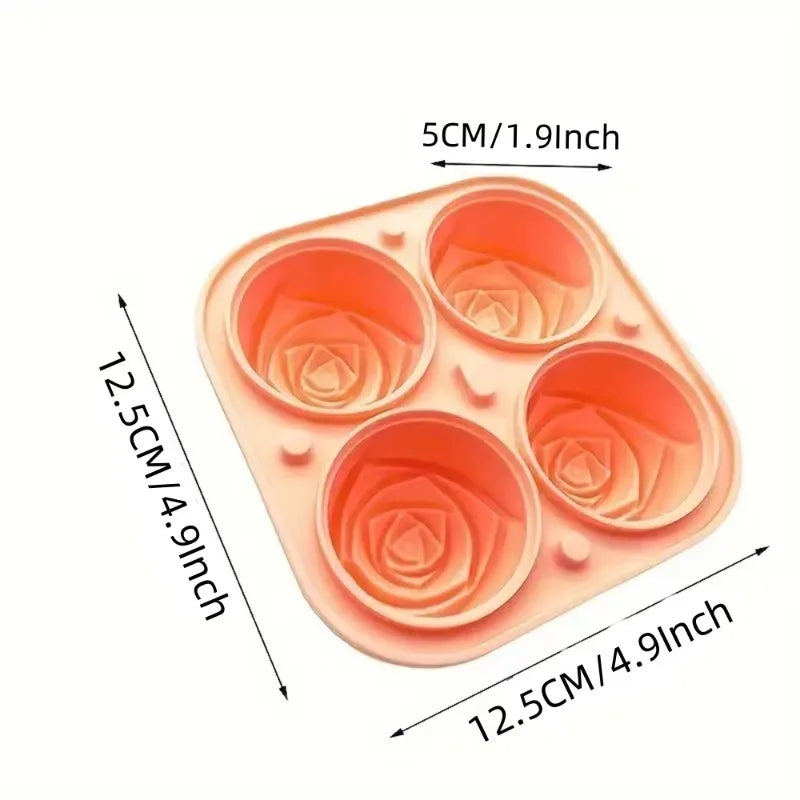 3D Large Ice Cube Trays Rose Molds 4 Giant Cute Flower Shape Silicone