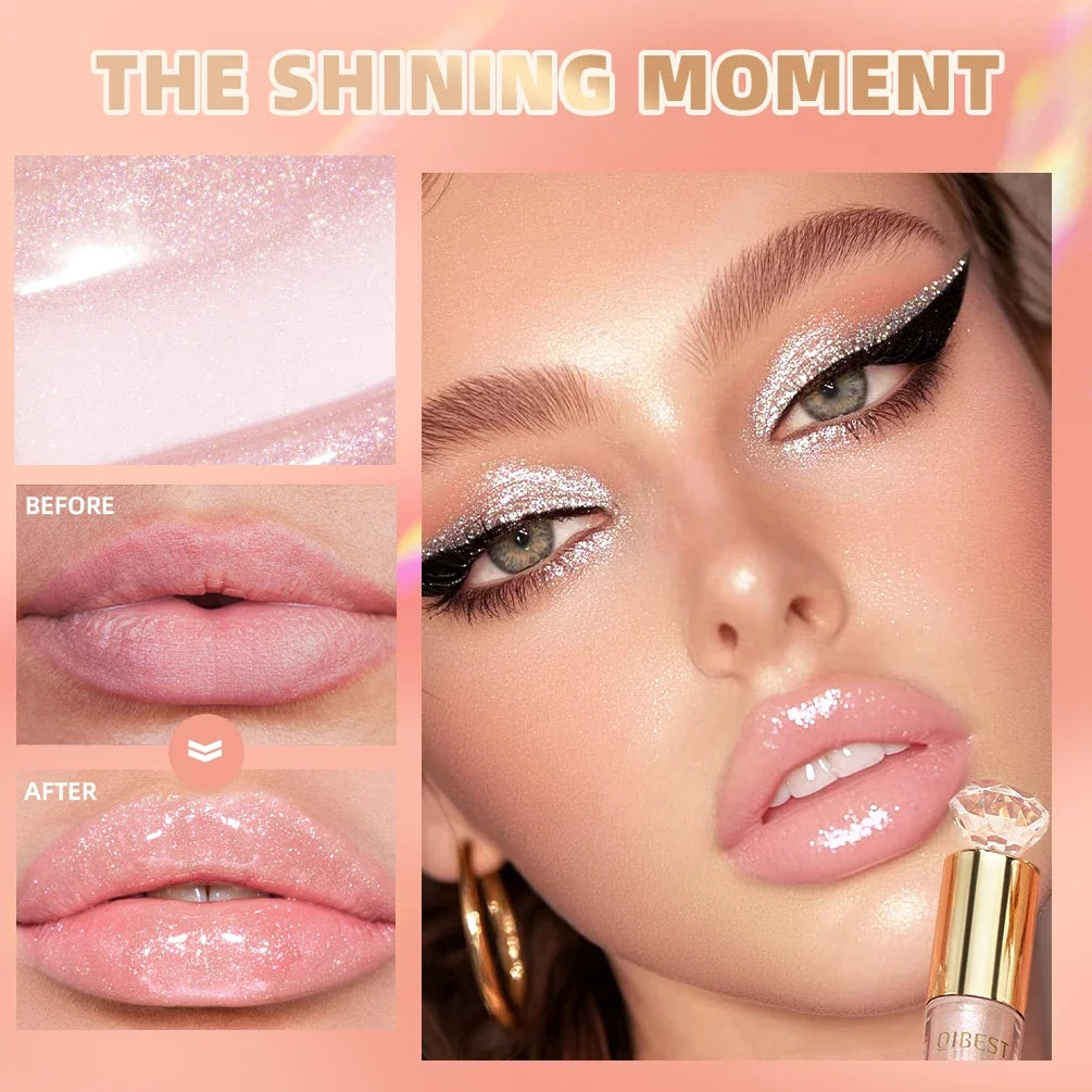 QIBEST Glitter Lip Gloss – Diamond Metallic Pearlescent Glaze