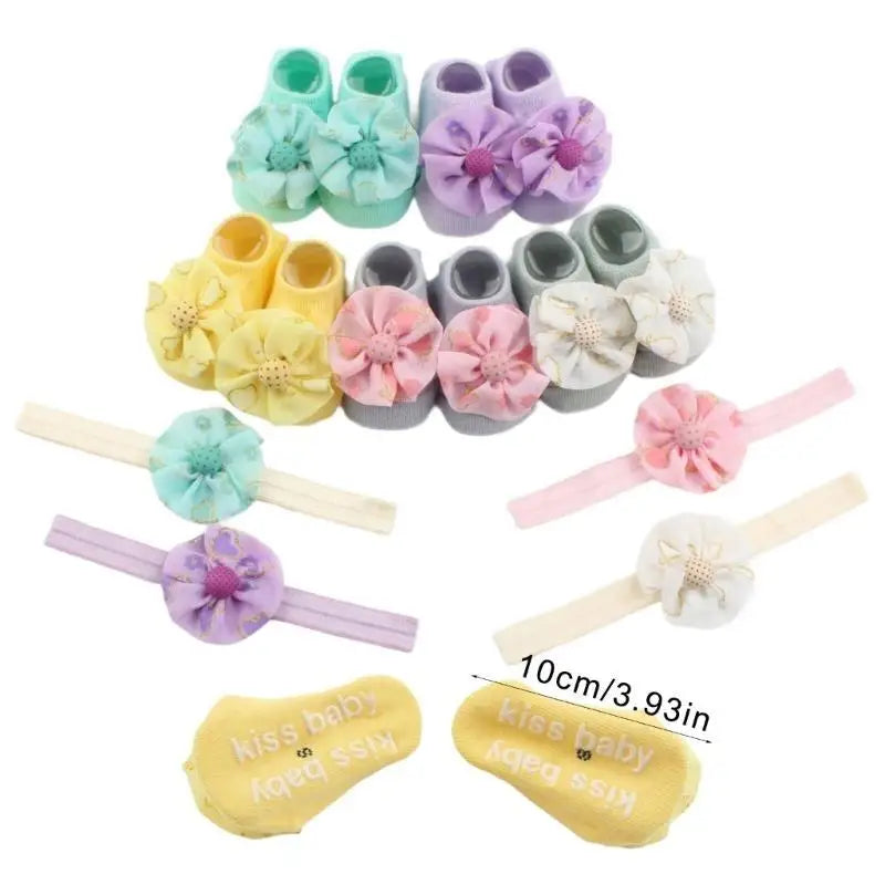 Baby Floral Headband & Socks Set | 0–6 Months Infant Gift
