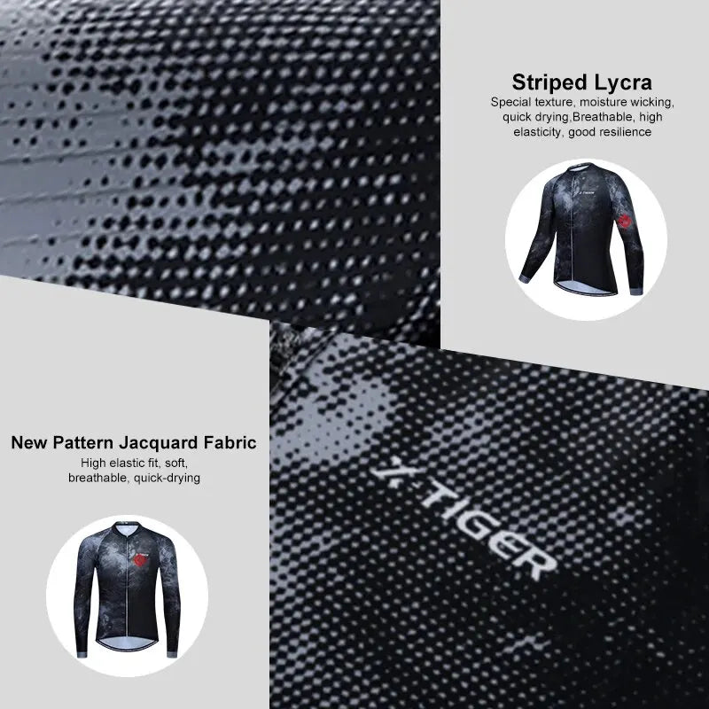 X-TIGER Men's Long Sleeve Cycling Jersey – Breathable & Reflective