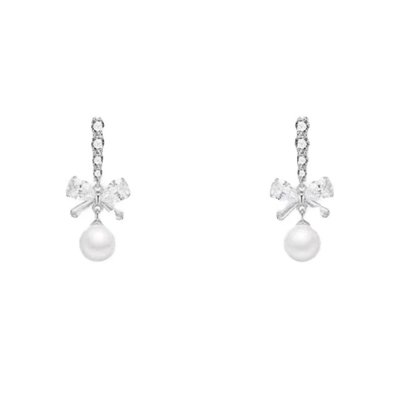 Bow Pearl Dangle Stud Earrings – Sweet Fashion Jewelry Women