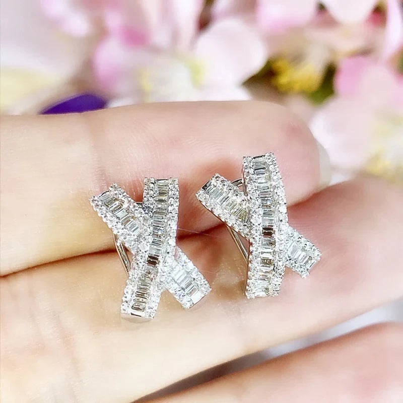 Huitan CZ X Cross Stud Earrings – Full Pave Cubic Zirconia