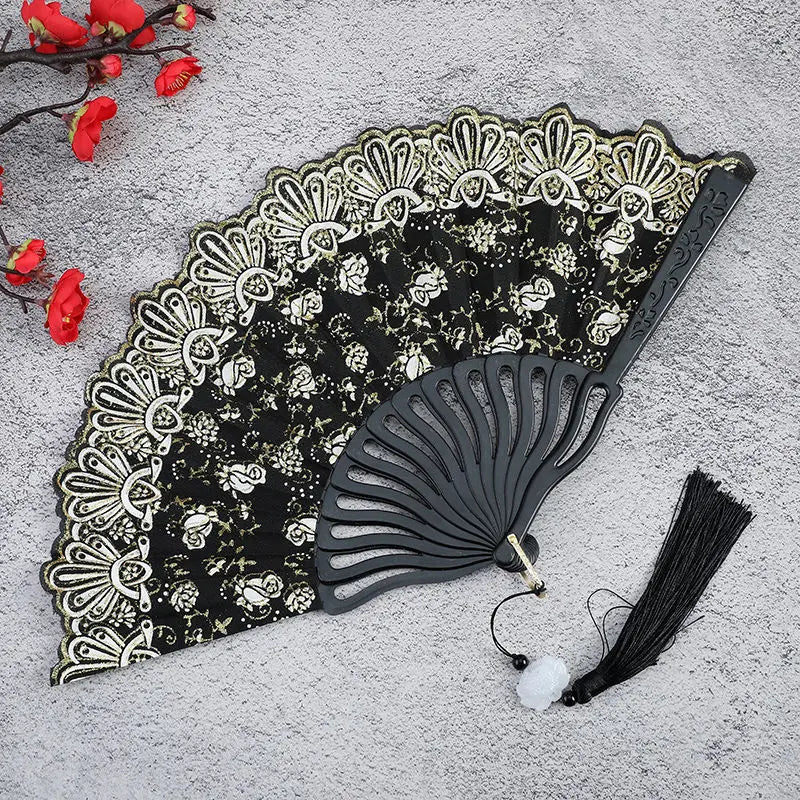Little Flower Rose Folding Fan Ancient Held Dance Fans Party Wedding