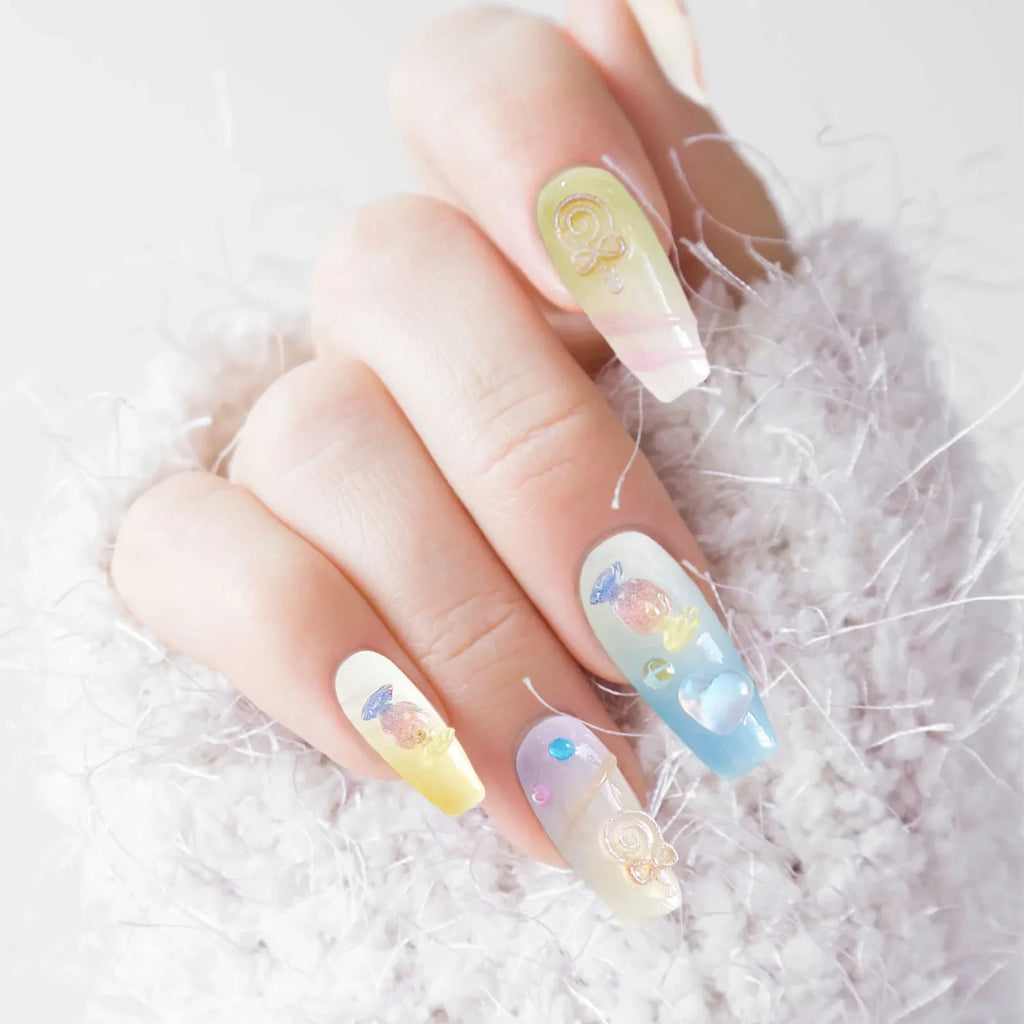 Korean Candy Crystal Press On Nails – Colorful Handmade Set