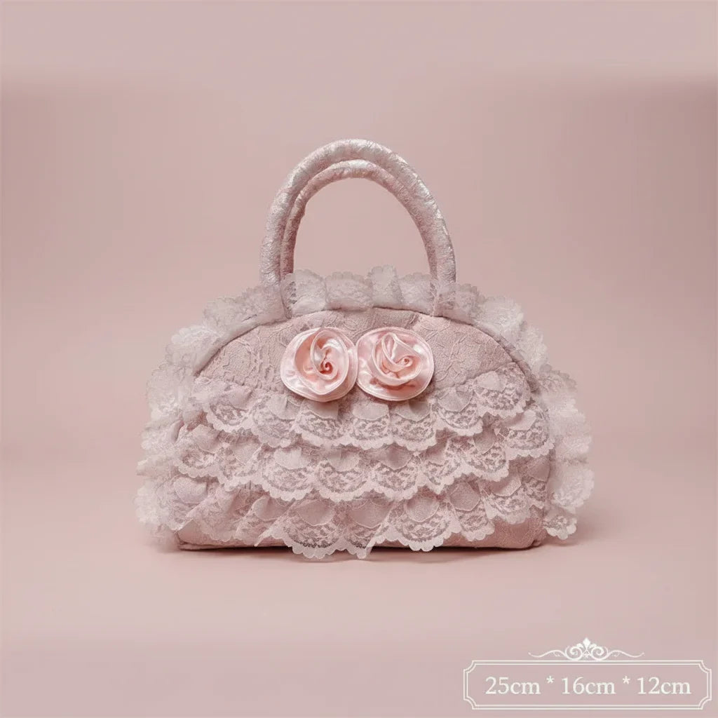Women's Retro Vintage Handbag with Lace Ruffle Trim