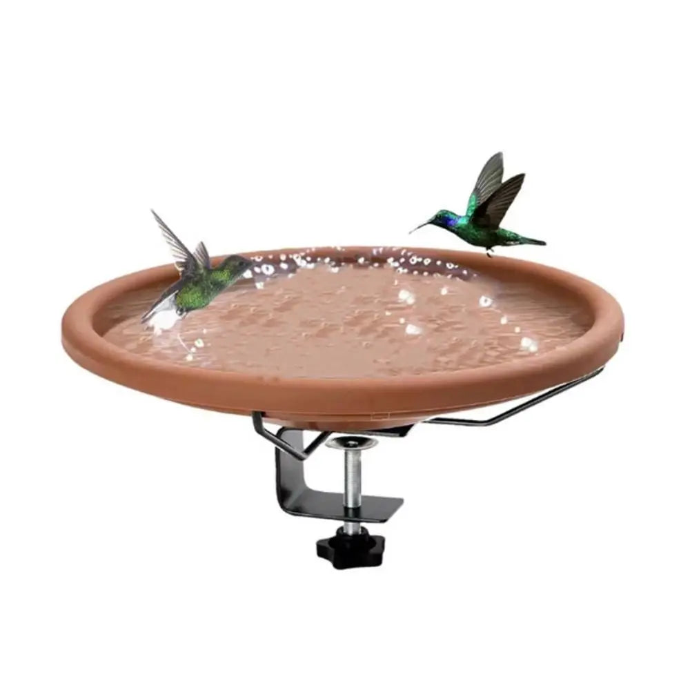 Deck Railing Bird Bath & Feeder – Adjustable Brown Plastic