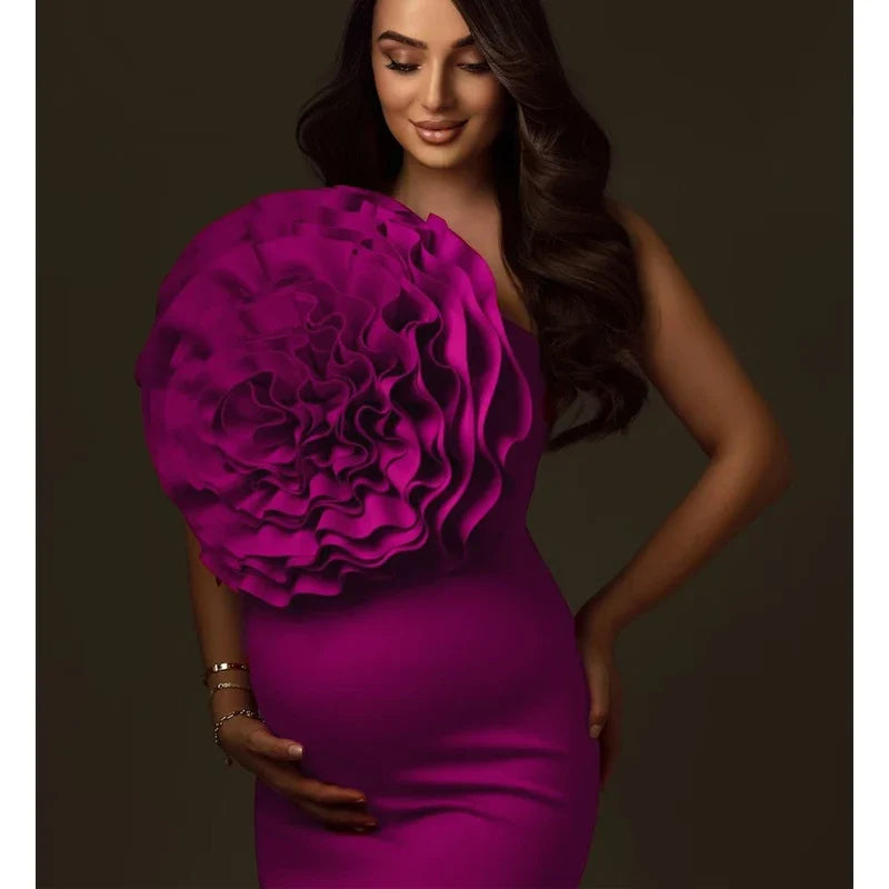 Red Maternity Photoshoot Dress | Custom Floral Bodycon Gown