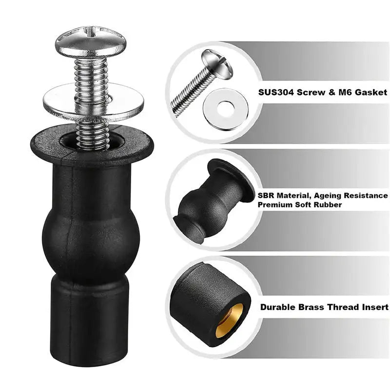 2 M6 Toilet Seat Fixing Bolts Rubber Expansion Screws Nuts Bathroom