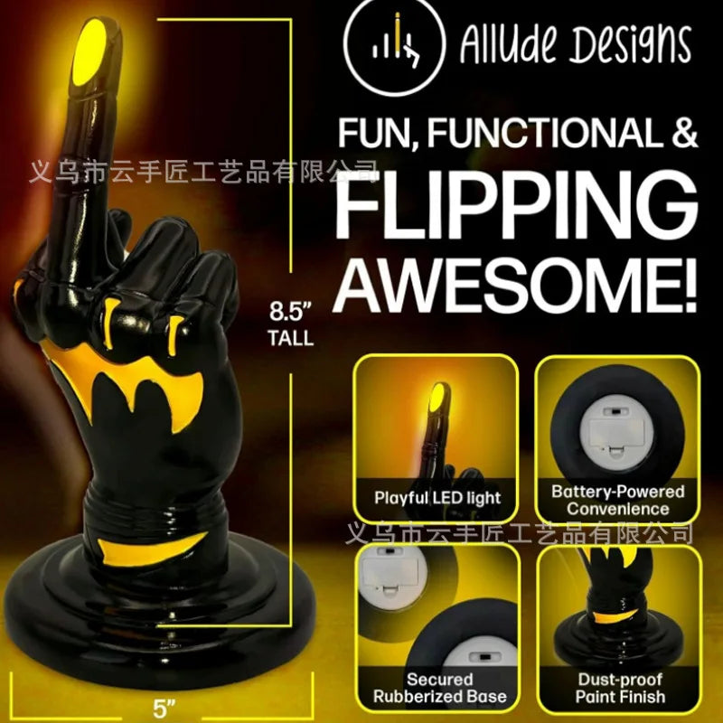 Resin Middle Finger Statue LED Light Bold Desktop Patio Ornament
