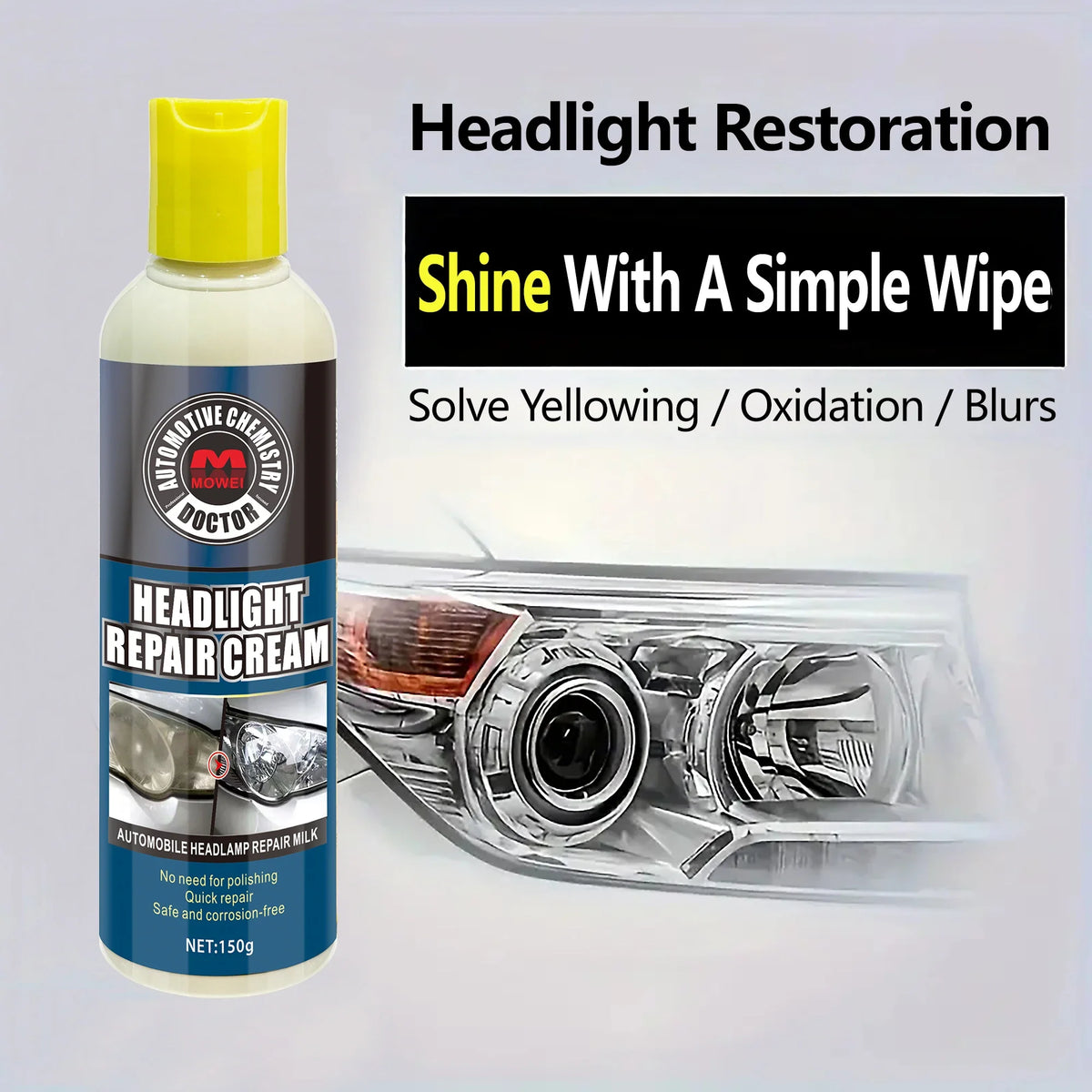 Professional Headlight Restoration Kit – No-Polish Wipe Formula
