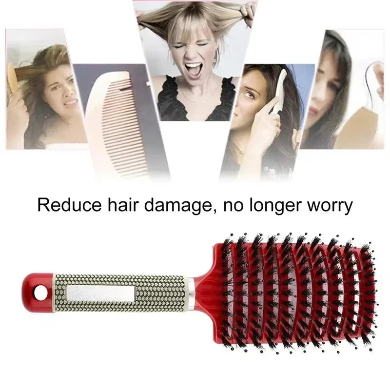 Women's Boar Bristle Hair Brush Scalp Massage Comb Wet Curly Detangle