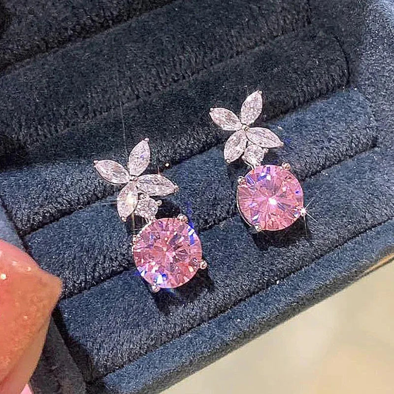 Huitan Pink Cubic Zirconia Drop Earrings | Dainty Women's Jewelry