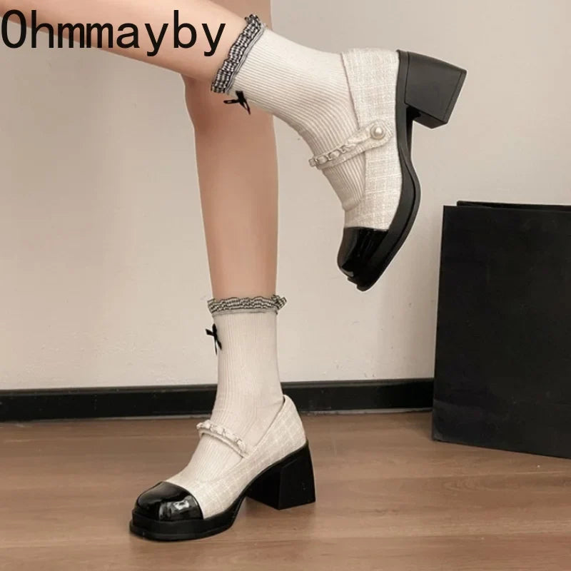 Women's Vintage Platform Mary Jane Heels – Chain Buckle Pumps