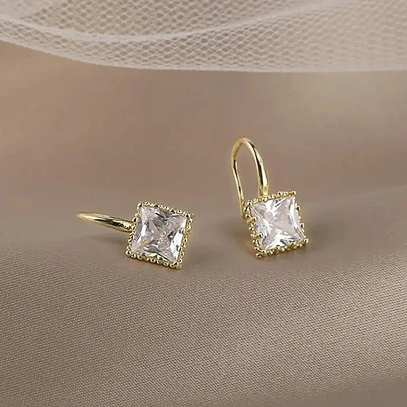 Huitan Gold Zirconia Drop Earrings – Crystal Pendant Women