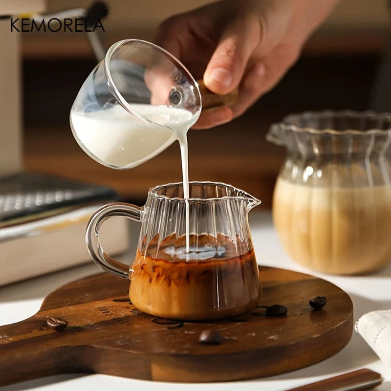 KEMORELA Retro Striped Glass Creamer Jar | Mini Coffee Cup