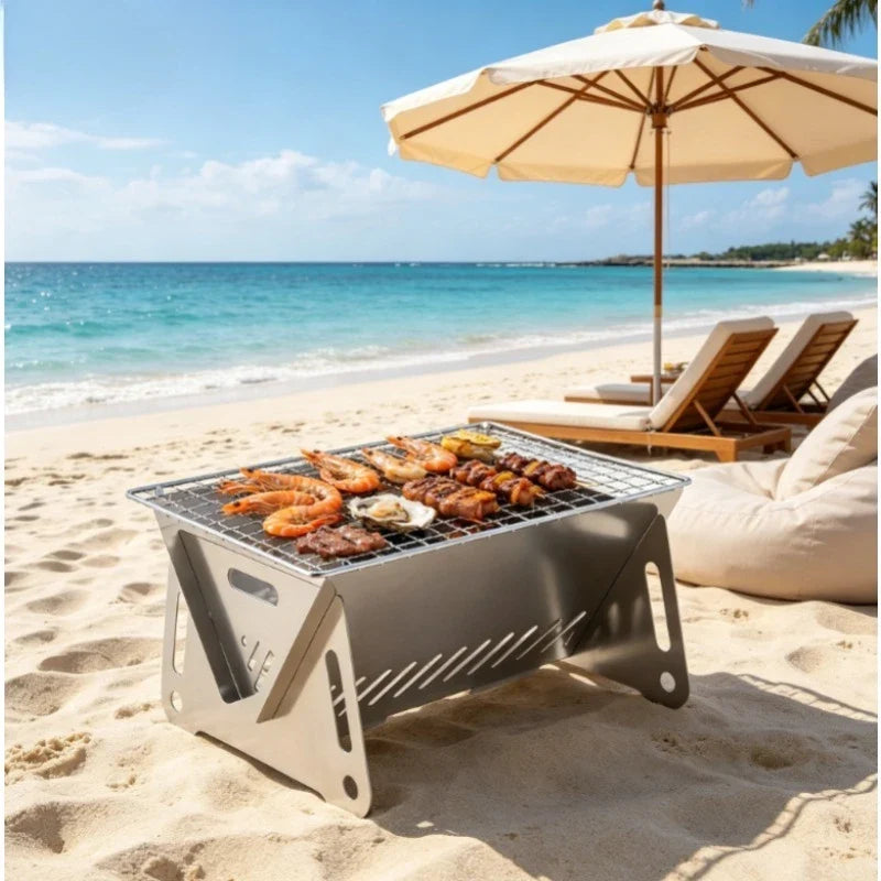 Portable Folding Charcoal BBQ Grill – Stainless Steel Camping Stove