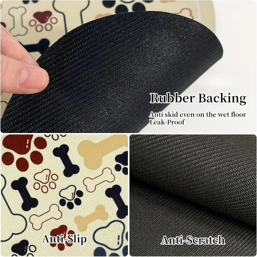 Non-Slip Quick-Dry Dog Feeding Mat | Paw Print Pet Bowl Pad