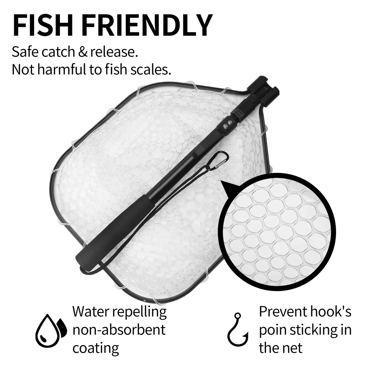 Silicone Mesh Fishing Landing Net | Retractable Handle