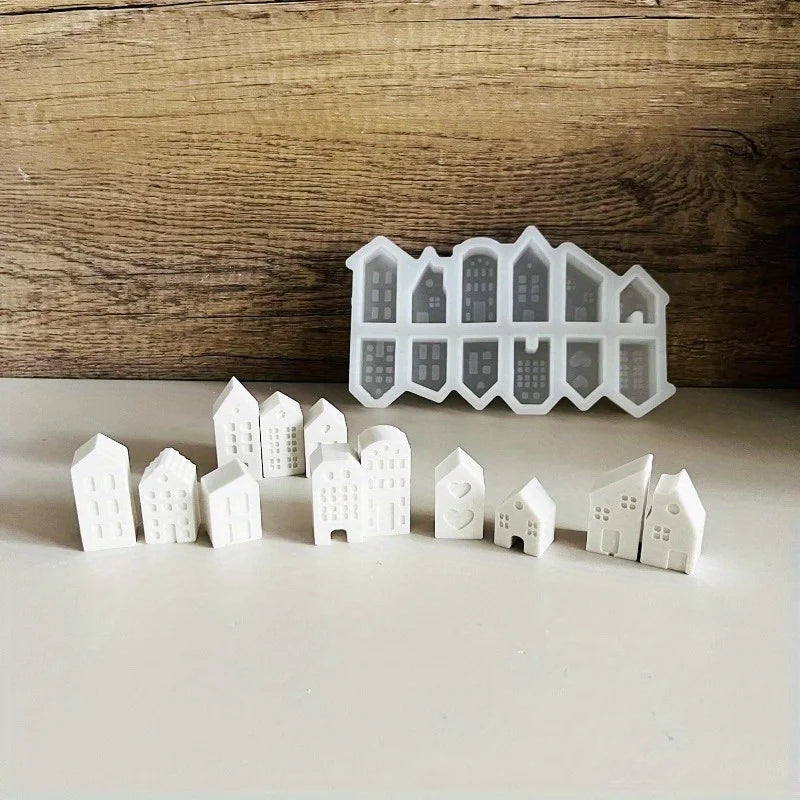 3D Nordic House Silicone Mold – 12-Hole Mini Candle & Craft Mold