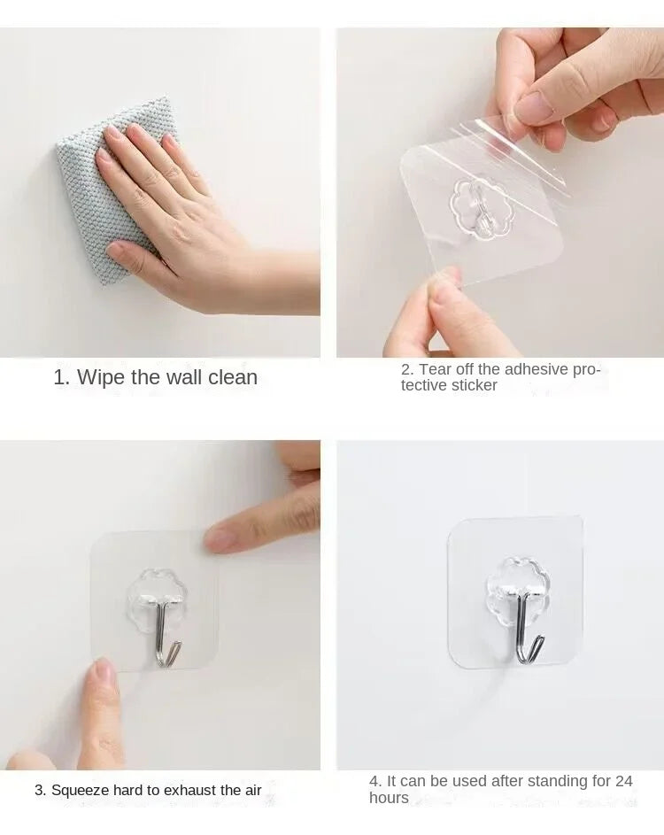Self-Adhesive Heavy Duty Wall Hooks – Transparent No-Drill