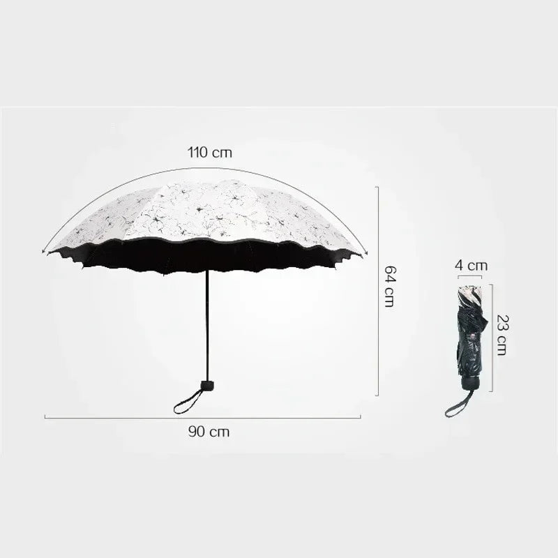 Rain Sunshine Dual-purpose Umbrella Anti UV Black Coating Hibiscus