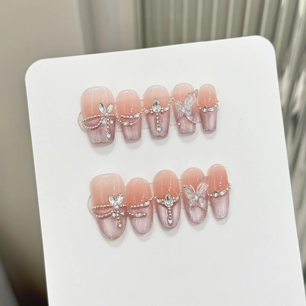 Purple Cat Eye Press-On Nails | Glitter Butterfly 10pc Set