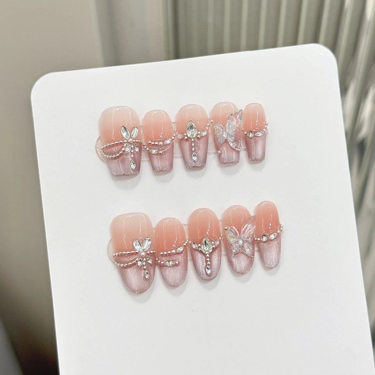 Purple Cat Eye Press-On Nails | Glitter Butterfly 10pc Set
