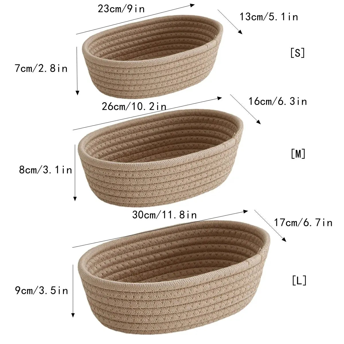 Gray Hand-Woven Cotton Boat Storage Basket | S, M & L