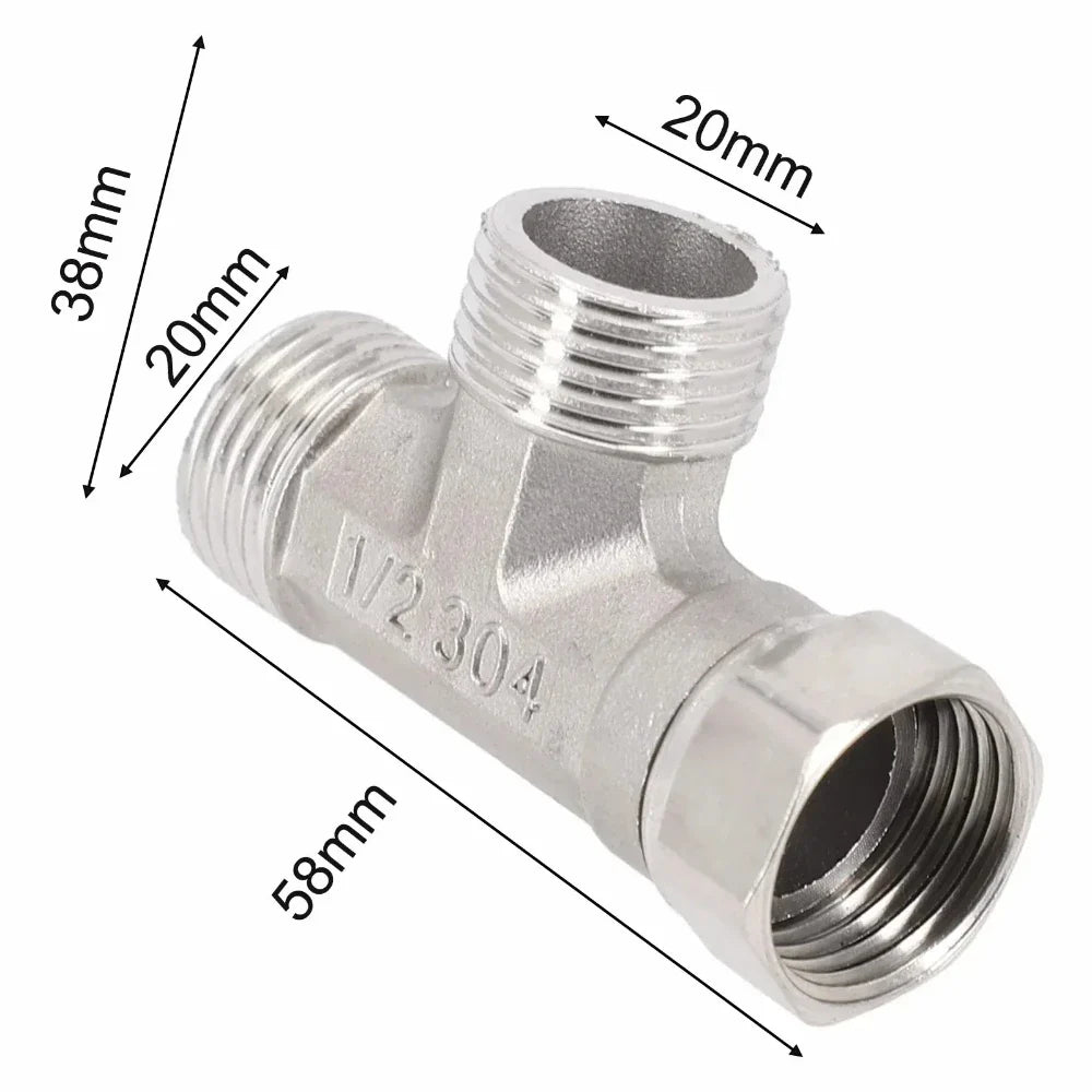 G1/2 Stainless Steel 3-Way T-Adapter Shower Water Splitter Valve
