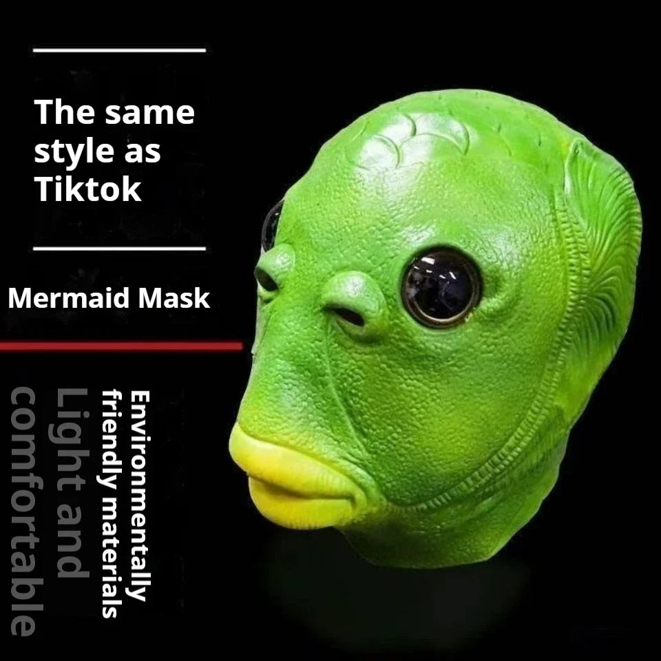 Green Fish Head Mask – Funny Full Face Novelty Costume