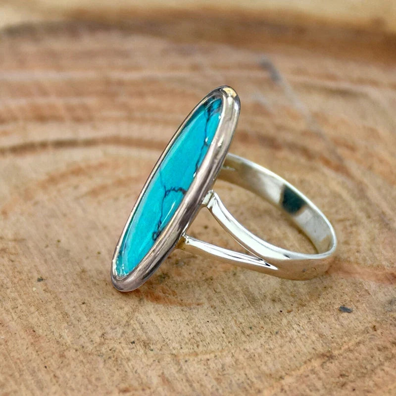 Huitan Oval Turquoise Boho Ring for Women – Vintage Style