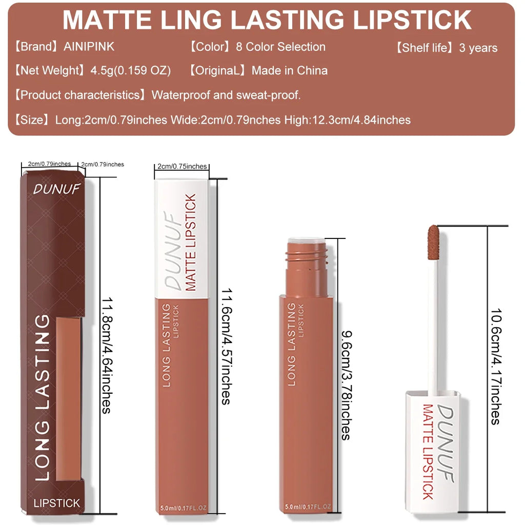 DUNUF Matte Lip Gloss – Waterproof, Long-Lasting, Non-Stick