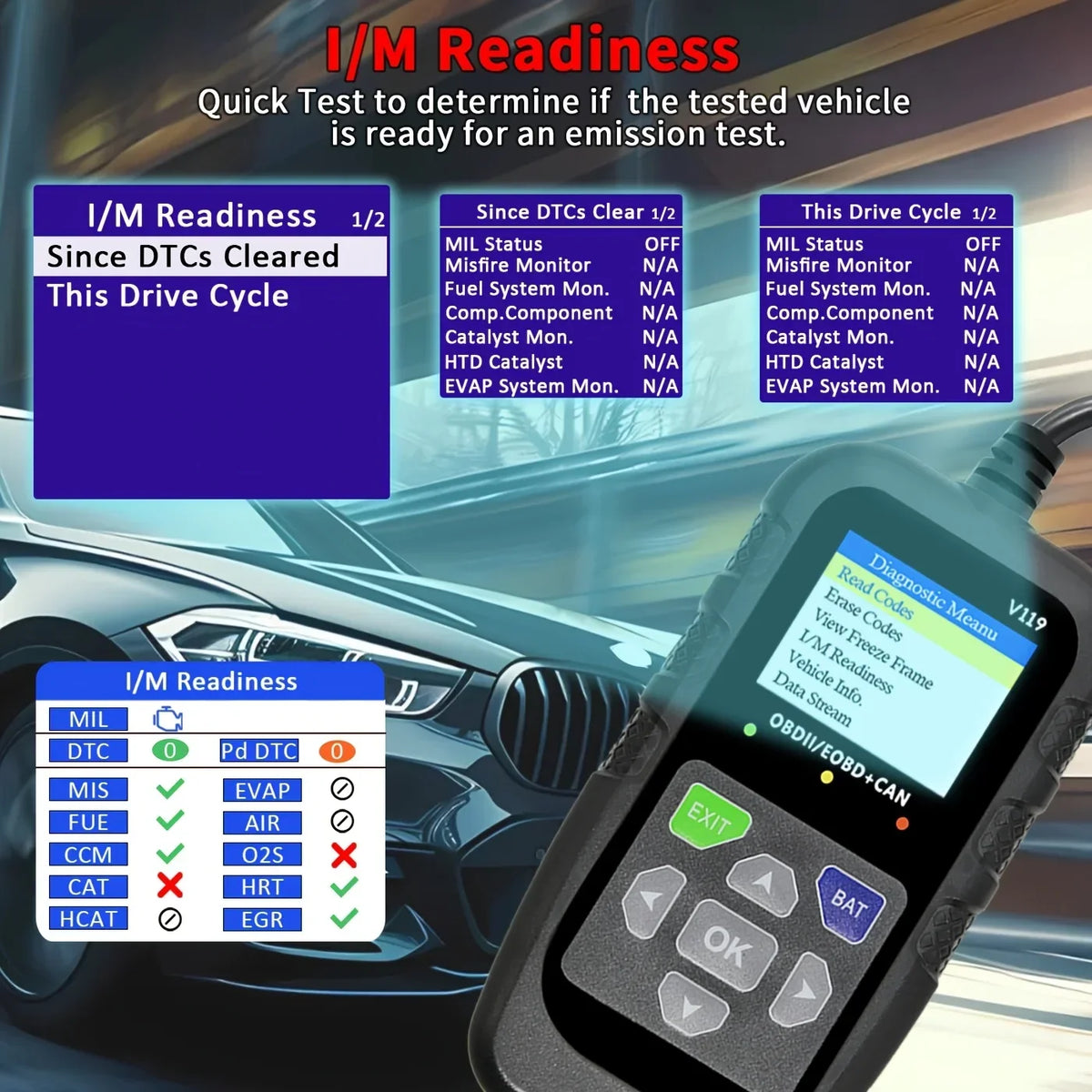 OBD2 Car Diagnostic Tool V119 – Engine Fault Code Reader