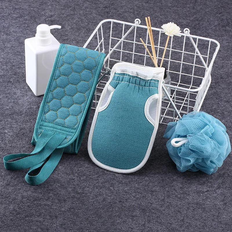 3-Piece Bath Exfoliating Set – Loofah, Glove & Back Scrubber