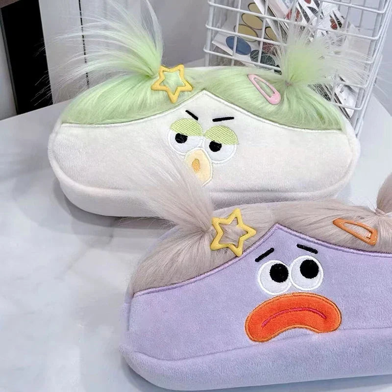 Kawaii Plush Pencil Case – Large Capacity Cartoon Big Mouth Girl