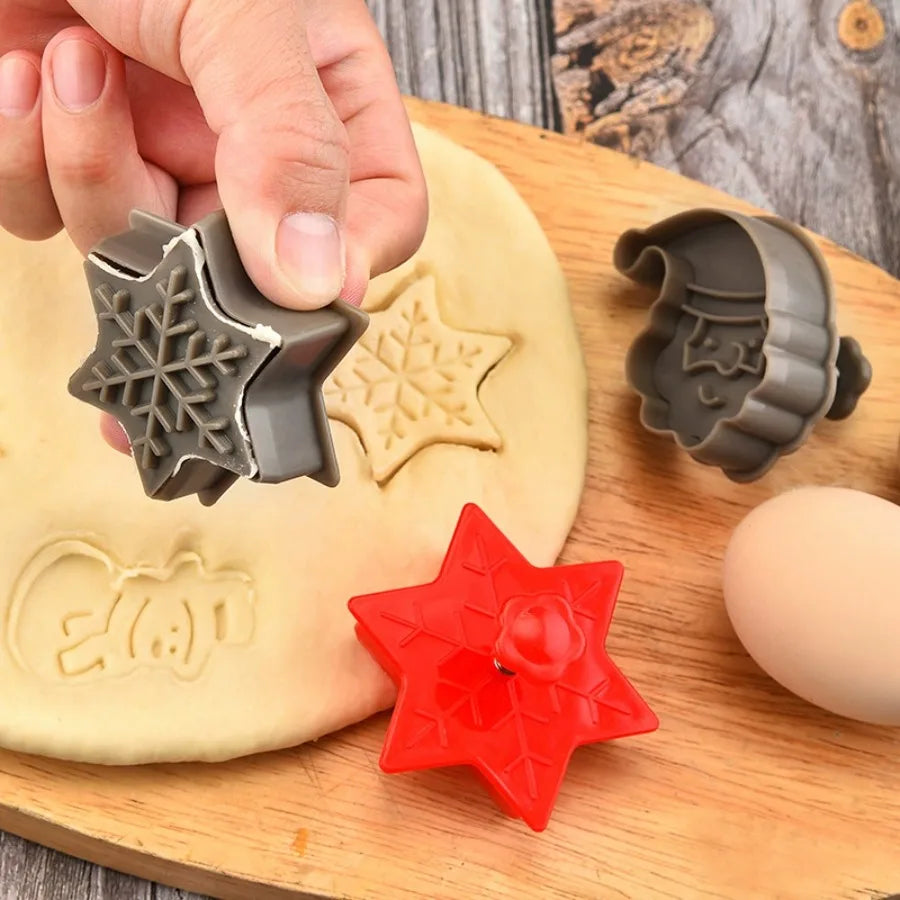 Mini Cookie Cutters 3D Raised Stamps Snowflake Snowman Candy Baking