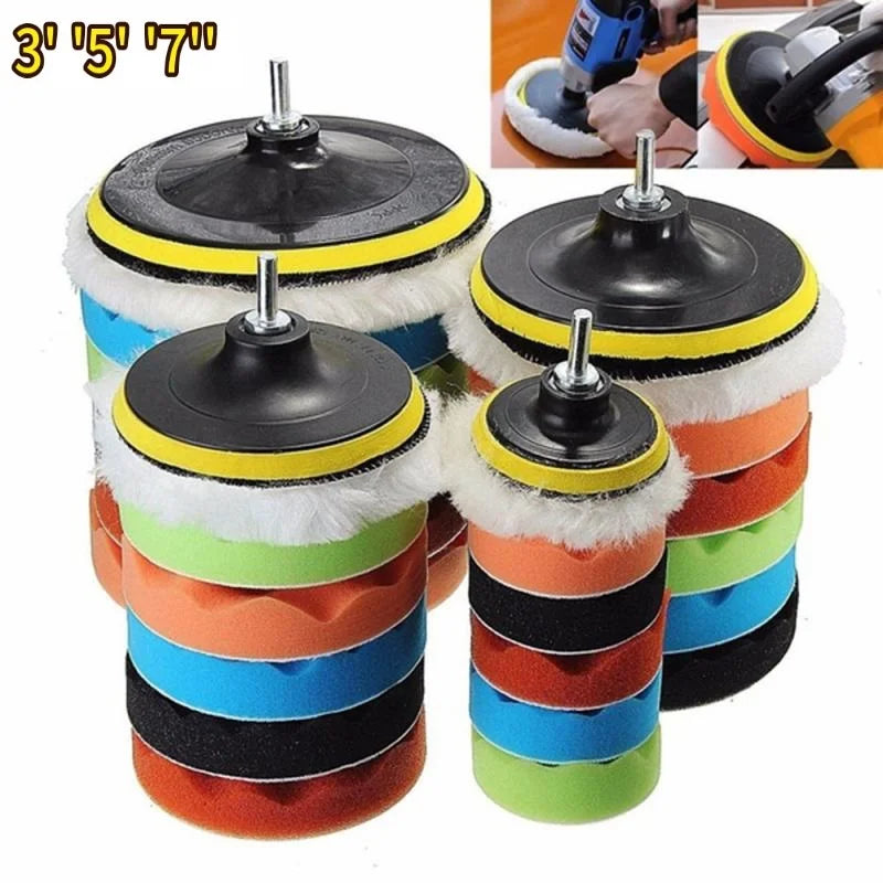8-Piece Car Polishing Pad Set 3/5/7 Inch – Sponge & Wool Kit