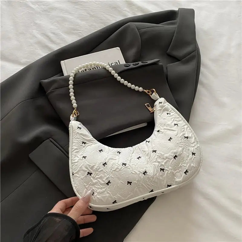 Women's Wrinkled Bow Baguette Shoulder Bag | Elegant Handbag