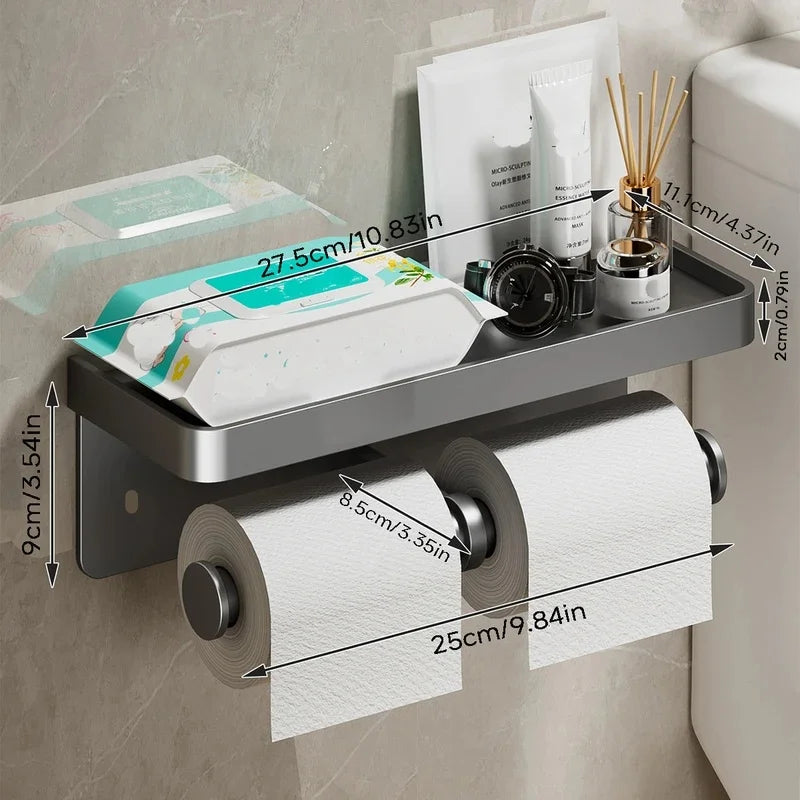 Aluminum Toilet Paper Holder with Storage Shelf | Bathroom